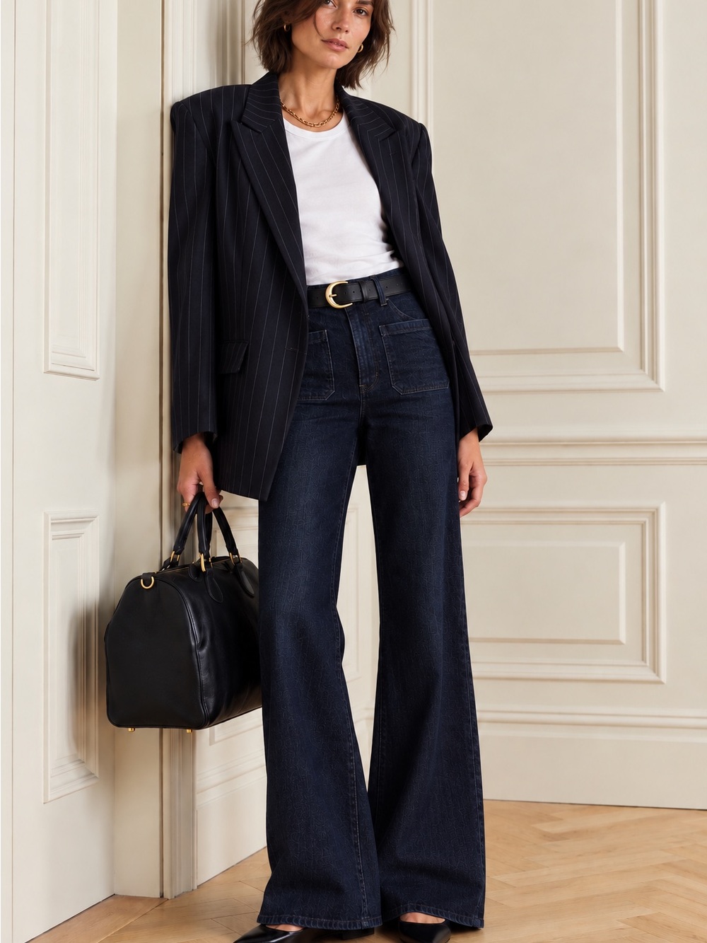 Nili Lotan Florence Jeans Indigo High Rise Wide Leg Flare Size 28